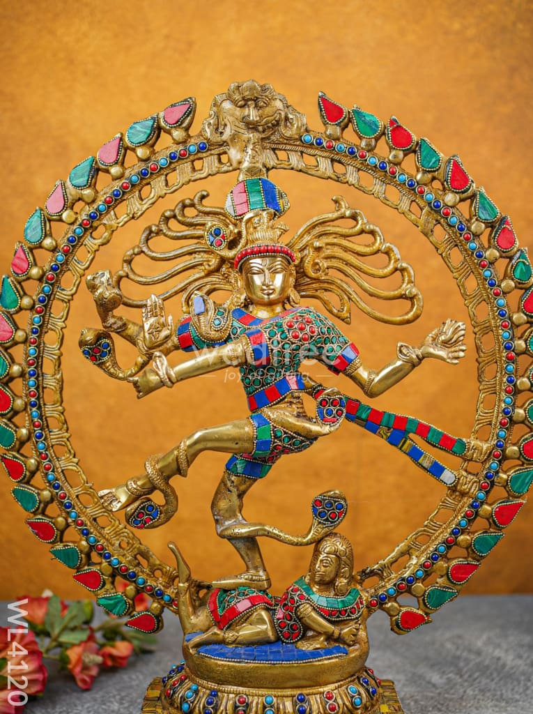 Brass Dancing Nataraja With Colourful Stonework - Wl4120 Figurines