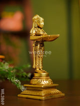 Brass Paavai Vilakku On Square Podium - Wl3869 Figurines