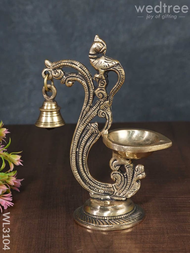 Brass Parrot Diya With Hanging Bell - Wl3104