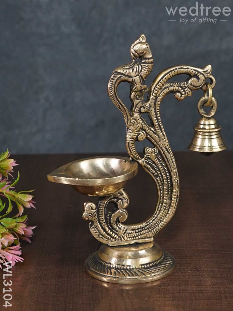 Brass Parrot Diya With Hanging Bell - Wl3104