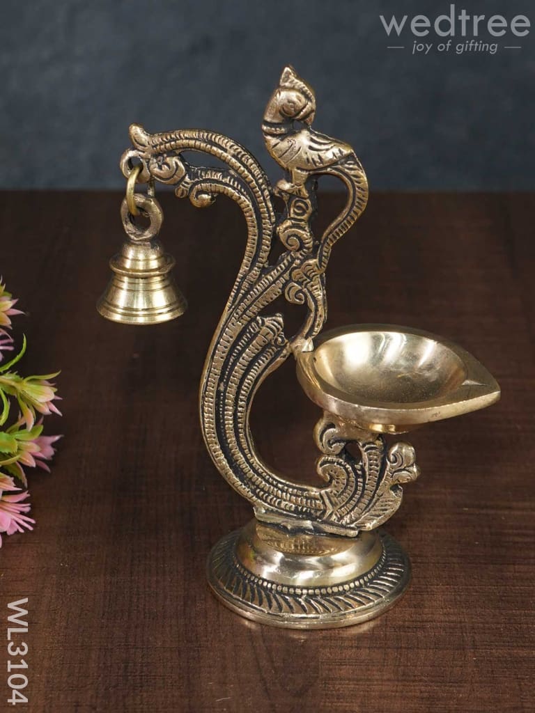 Brass Parrot Diya With Hanging Bell - Wl3104