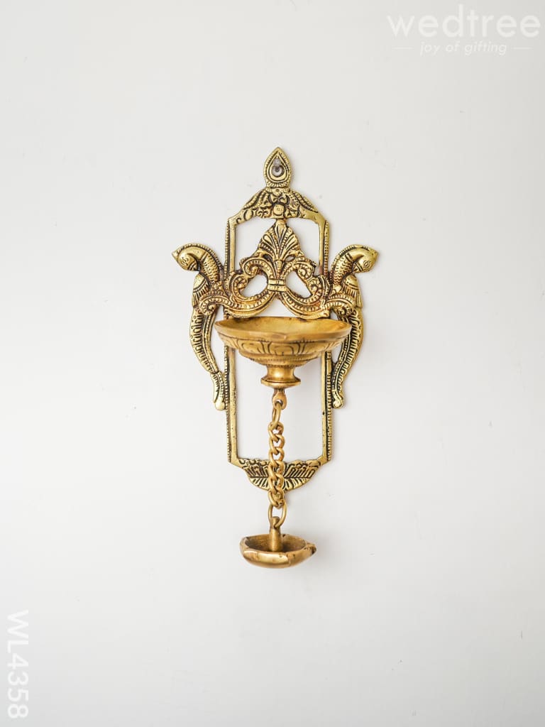 Brass Parrot Wall Hanging Diya With Single & Five Face - Wl4358