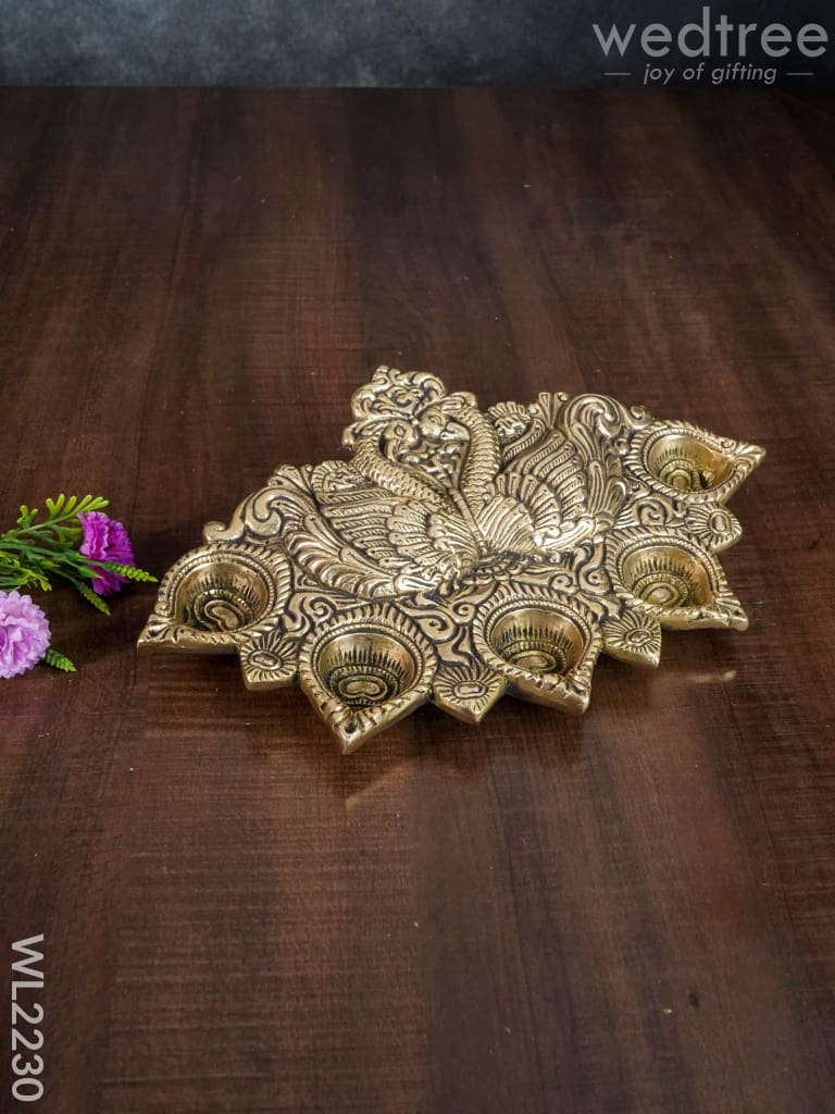 Brass Peacock 5 Face Aarti Diya - Wl2230