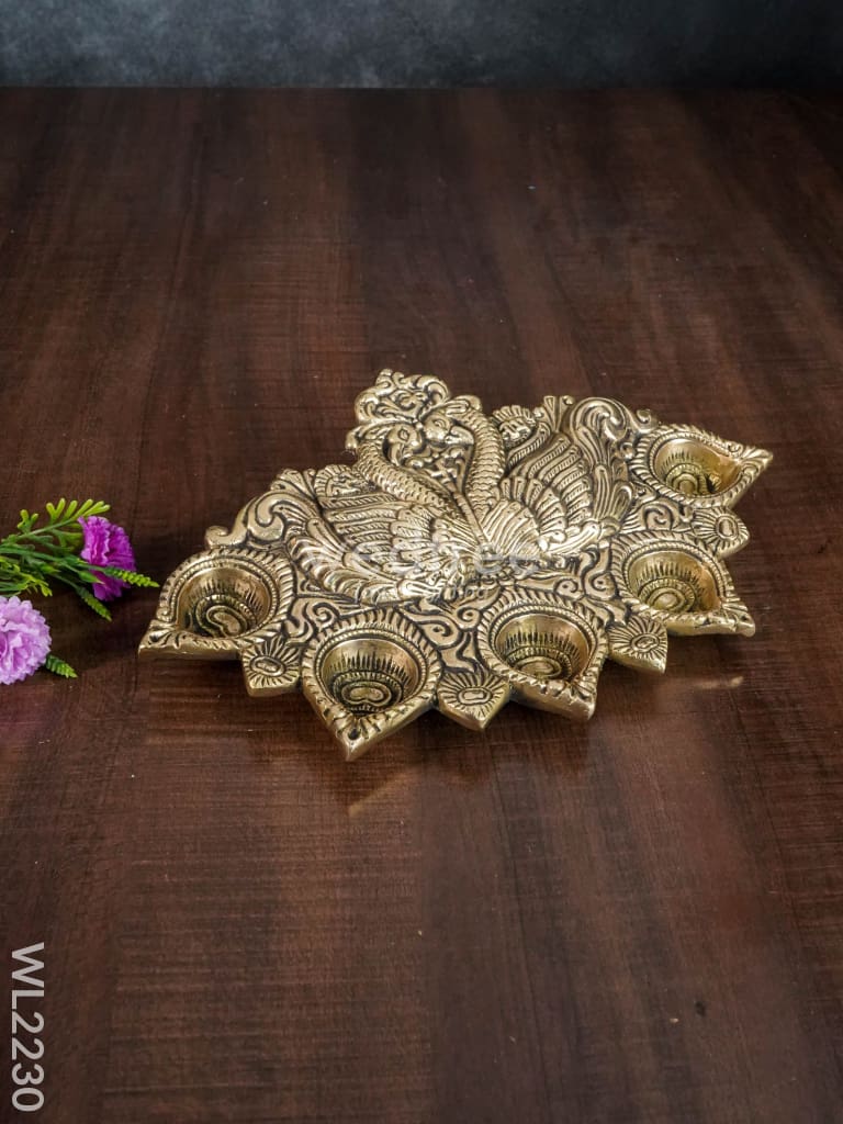 Brass Peacock 5 Face Aarti Diya - Wl2230