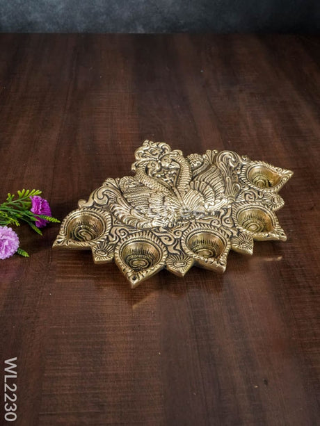 Brass Peacock 5 Face Aarti Diya - Wl2230