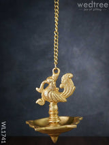 Brass Peacock 5 Face Hanging Diya (Black Antique Finish) - Wl1741