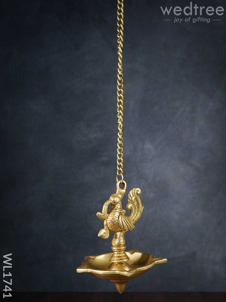 Brass Peacock 5 Face Hanging Diya (Black Antique Finish) - Wl1741