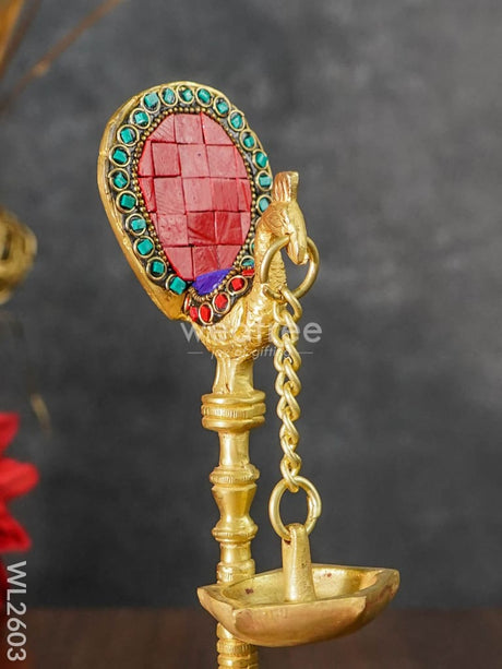 Brass Peacock Hanging Diya With Stone Work (Set Of 2) - Wl2603