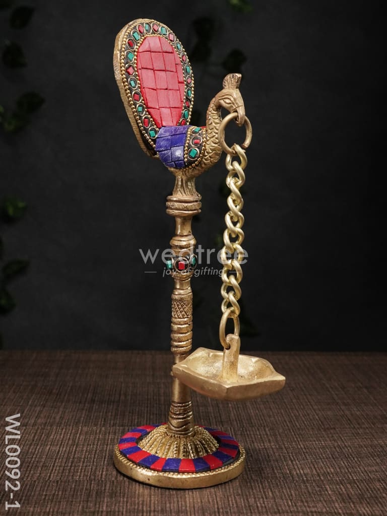 Brass Peacock Stand With Diya Red