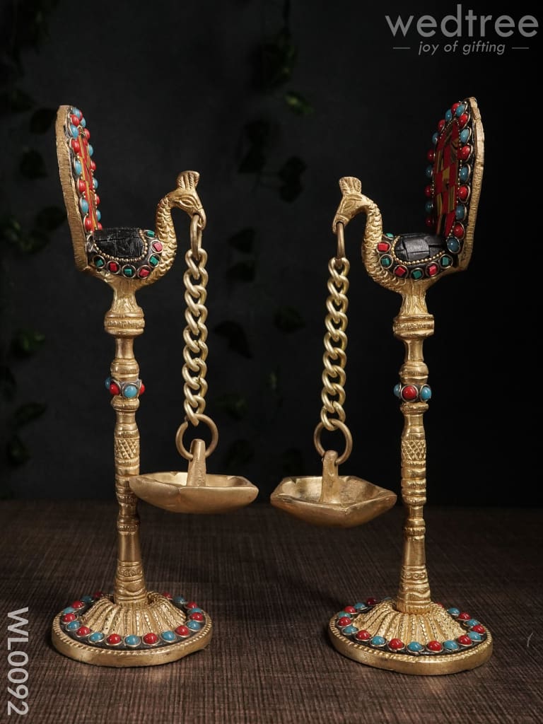 Brass Peacock Stand With Diya