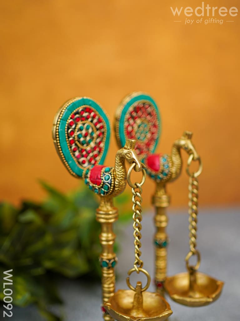 Brass Peacock Stand With Diya