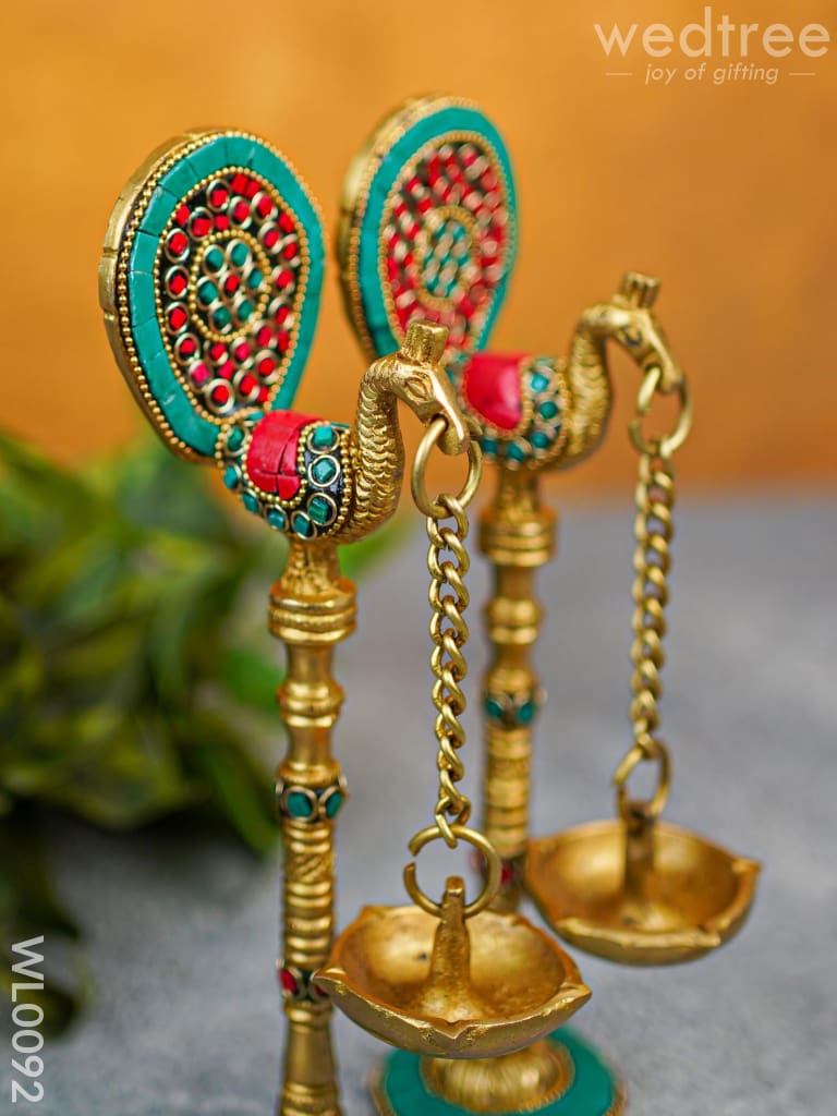 Brass Peacock Stand With Diya