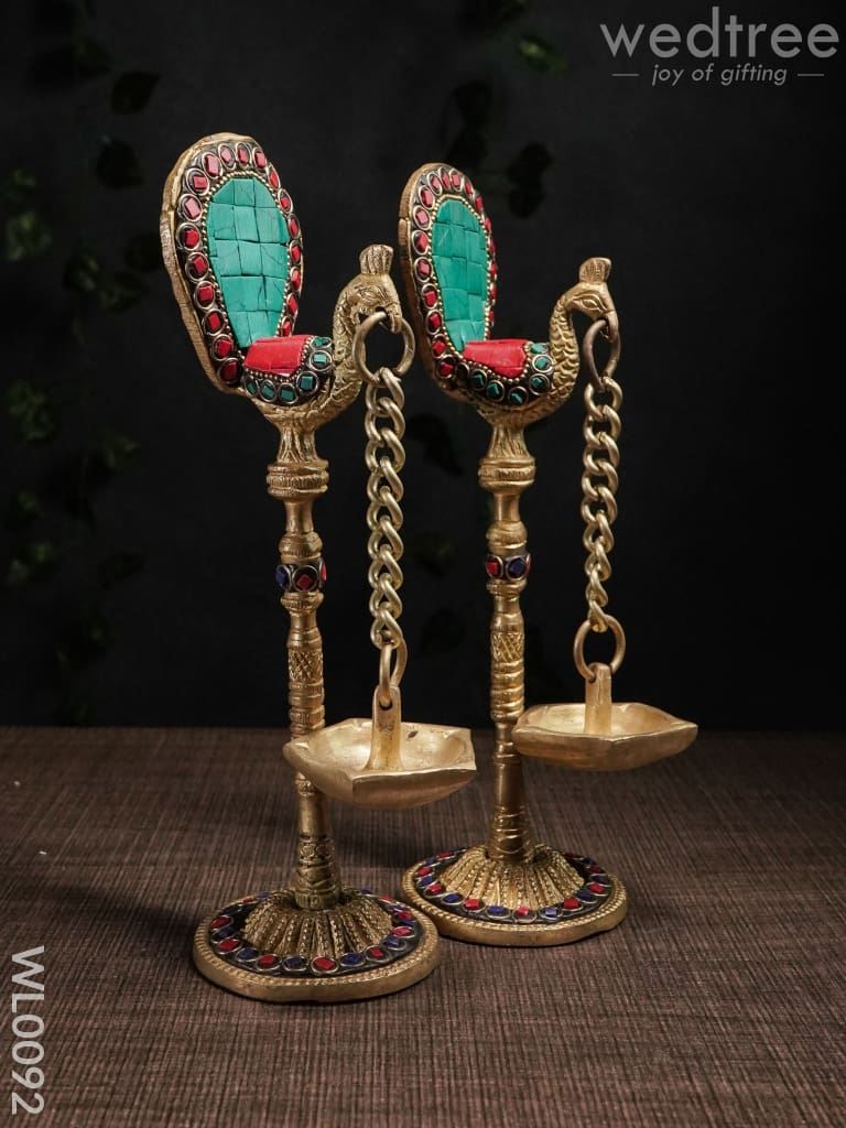 Brass Peacock Stand With Diya