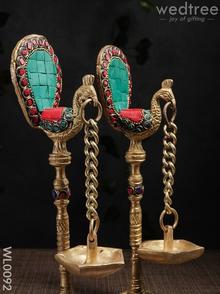 Brass Peacock Stand With Diya