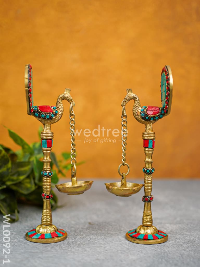 Brass Peacock Stand With Diya