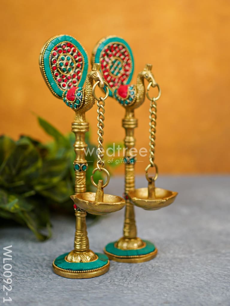 Brass Peacock Stand With Diya