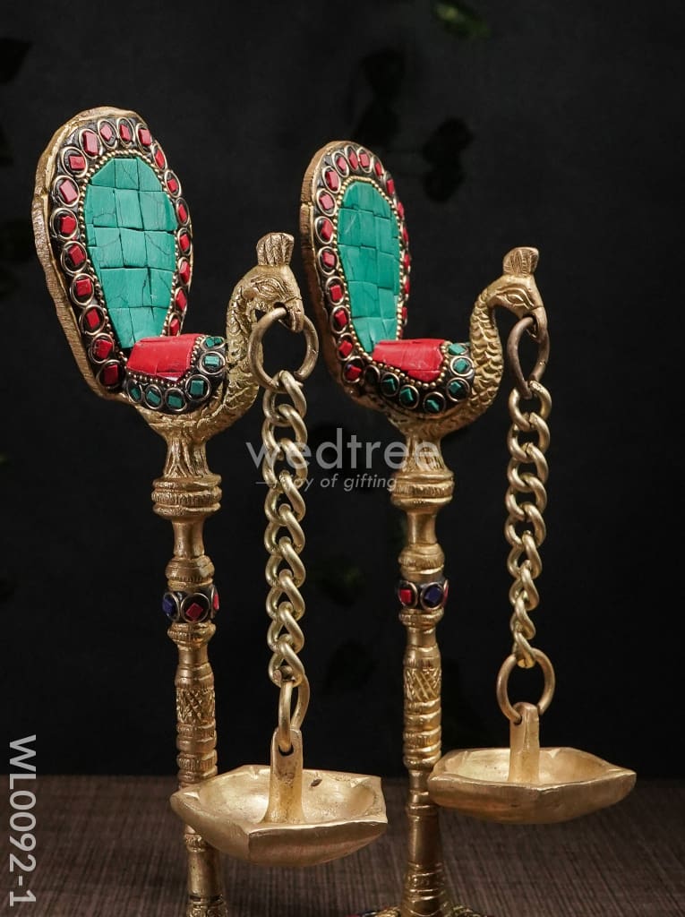 Brass Peacock Stand With Diya