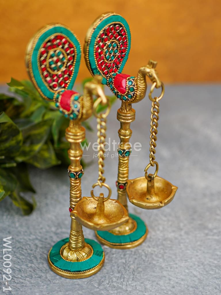 Brass Peacock Stand With Diya