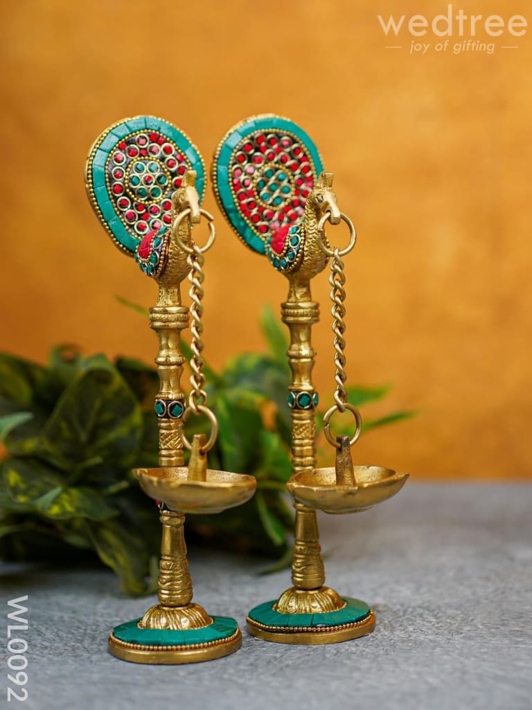 Brass Peacock Stand With Diya