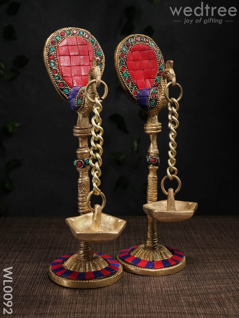 Brass Peacock Stand With Diya