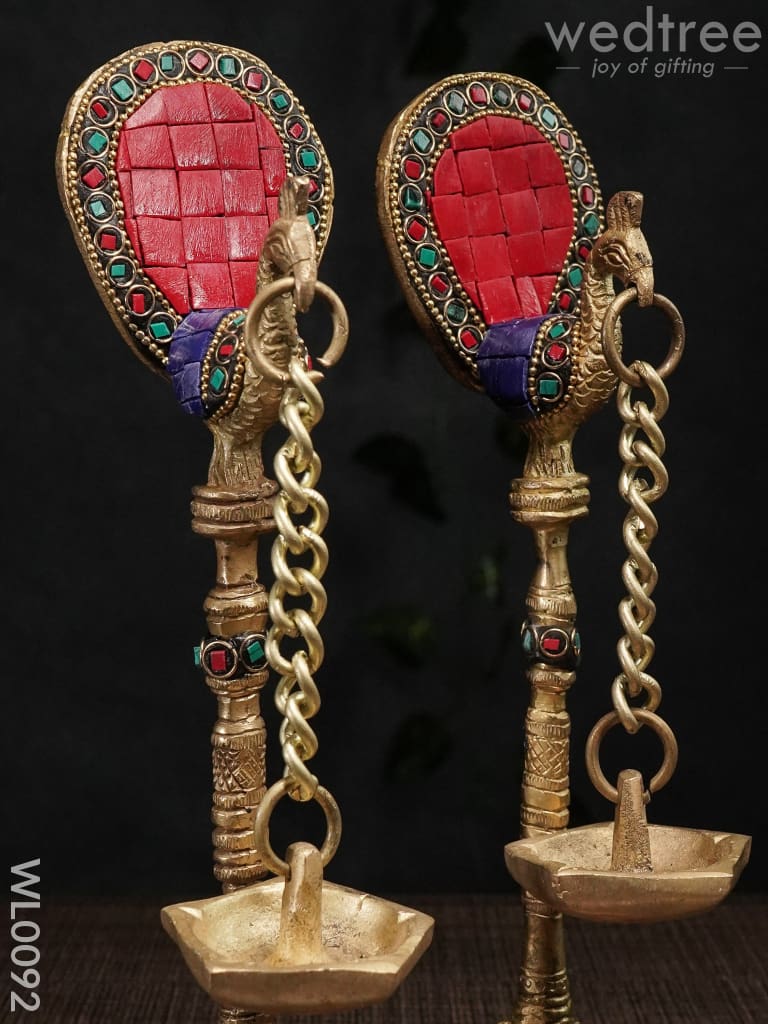 Brass Peacock Stand With Diya