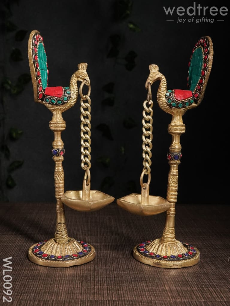 Brass Peacock Stand With Diya