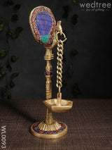 Brass Peacock Stand With Diya Blue