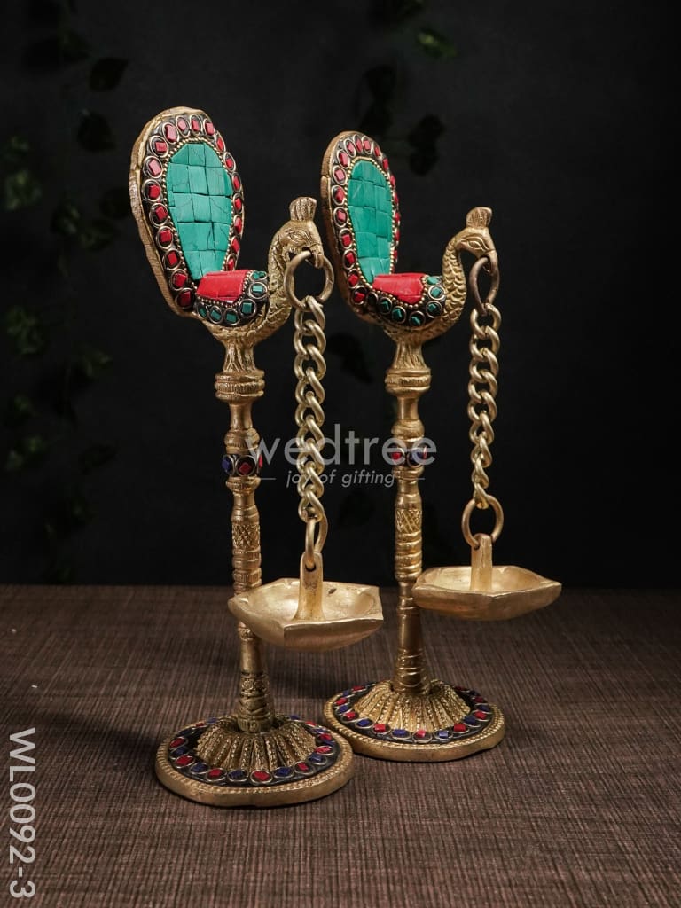 Brass Peacock Stand With Diya