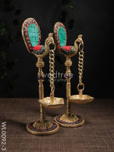 Brass Peacock Stand With Diya