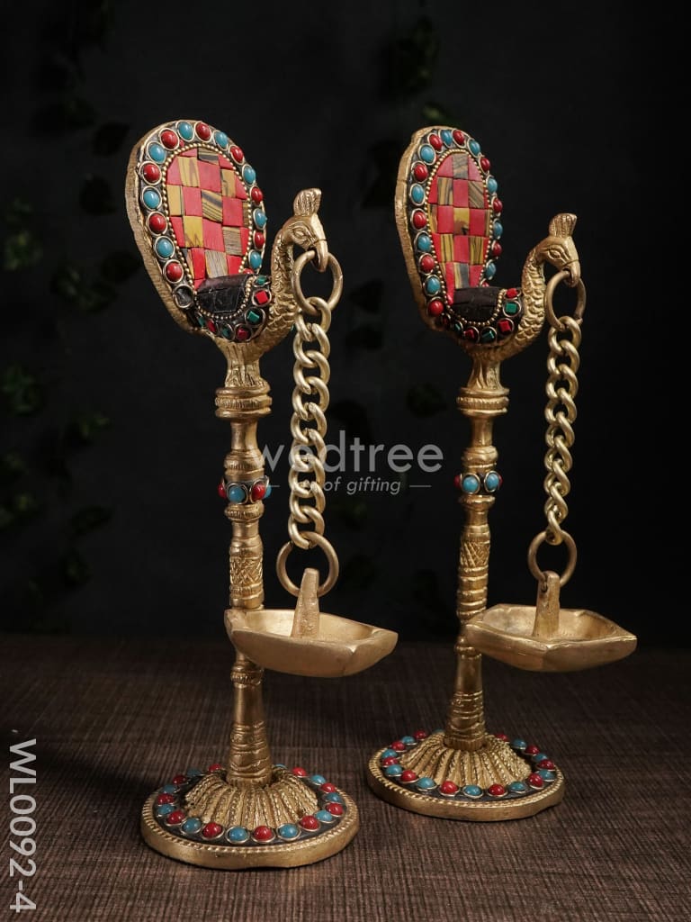 Brass Peacock Stand With Diya