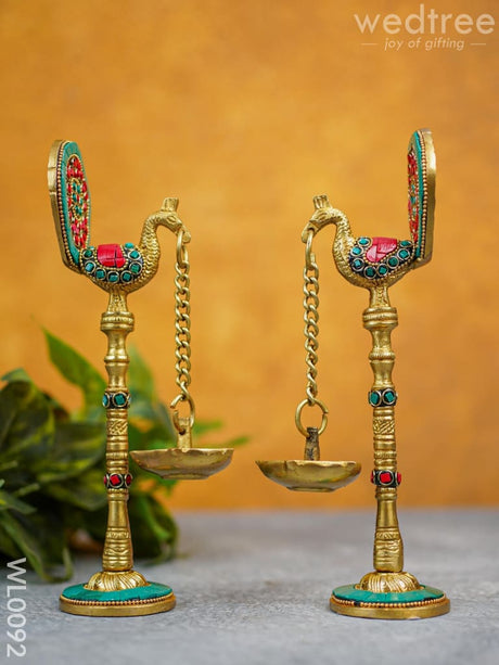 Brass Peacock Stand With Diya