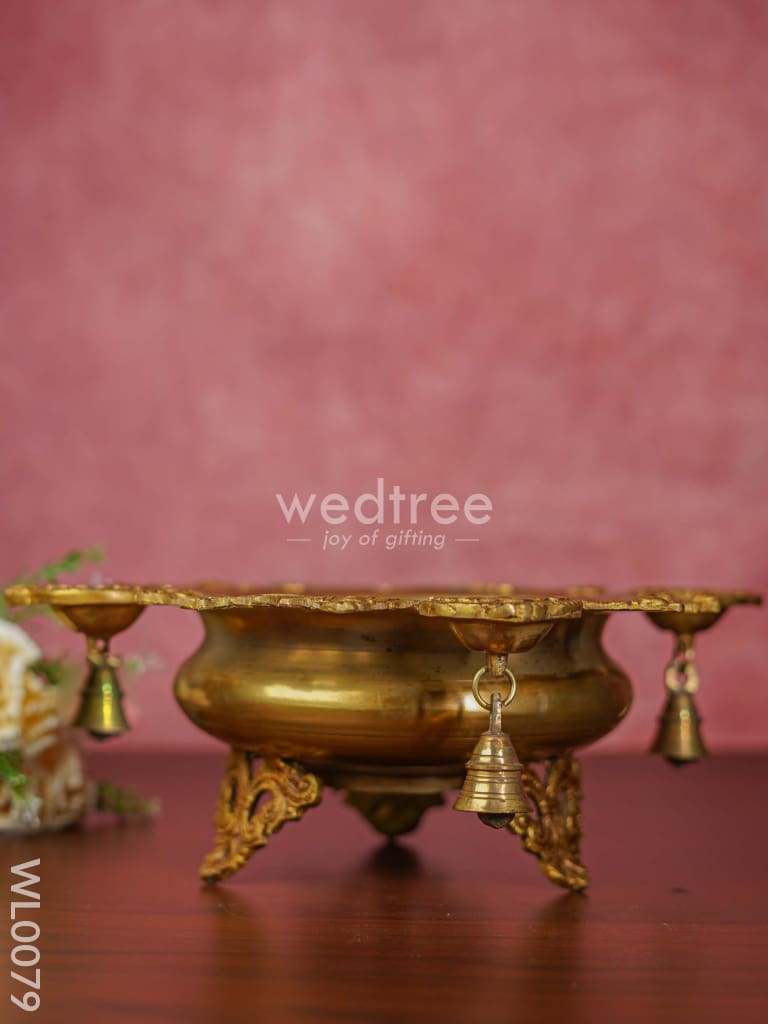 Peacock Urli 4 Face Diya With Bell - Wl0079 Brass