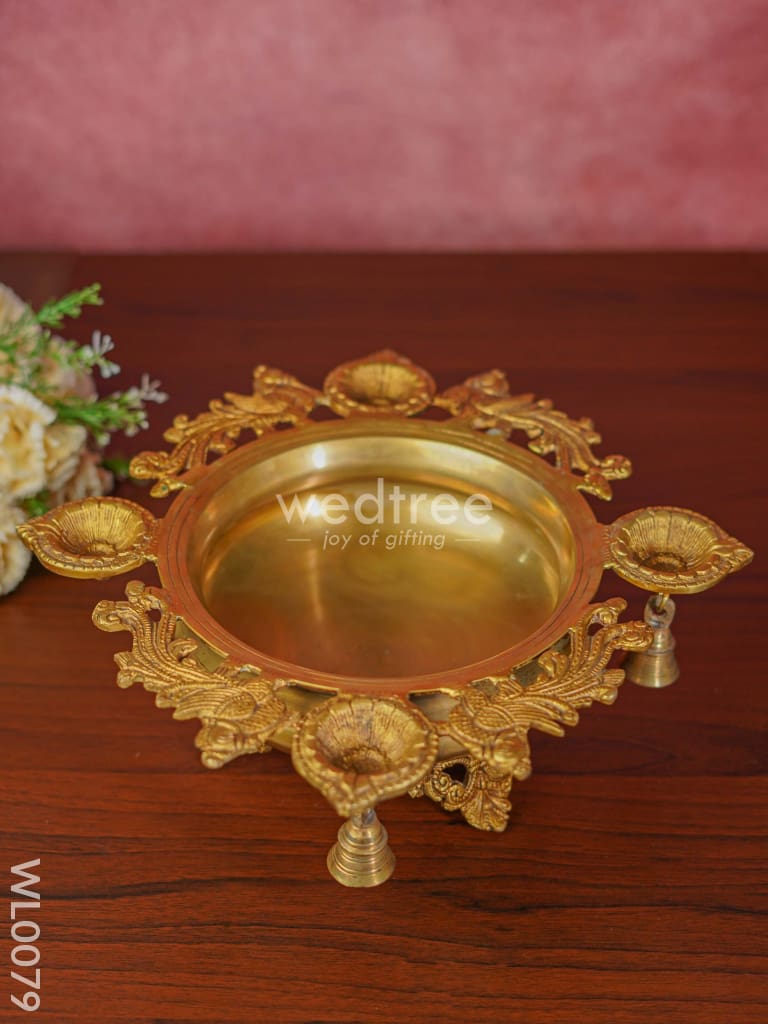 Peacock Urli 4 Face Diya With Bell - Wl0079 Brass