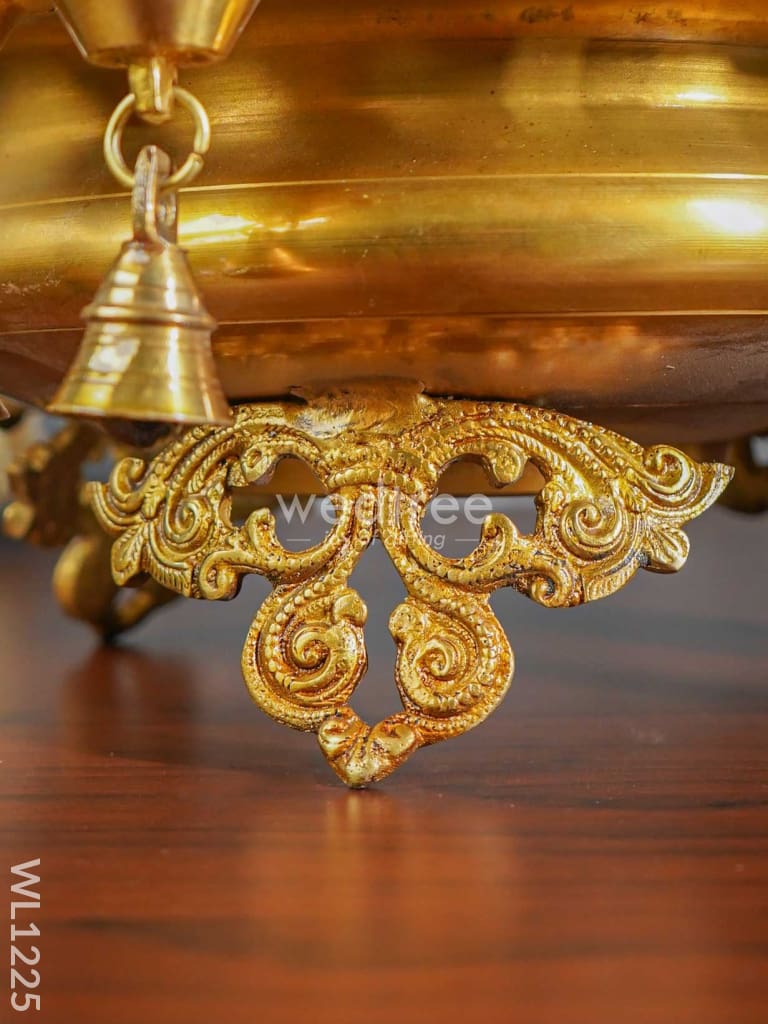 Brass Peacock Urli With Diya And Bells - Wl1225