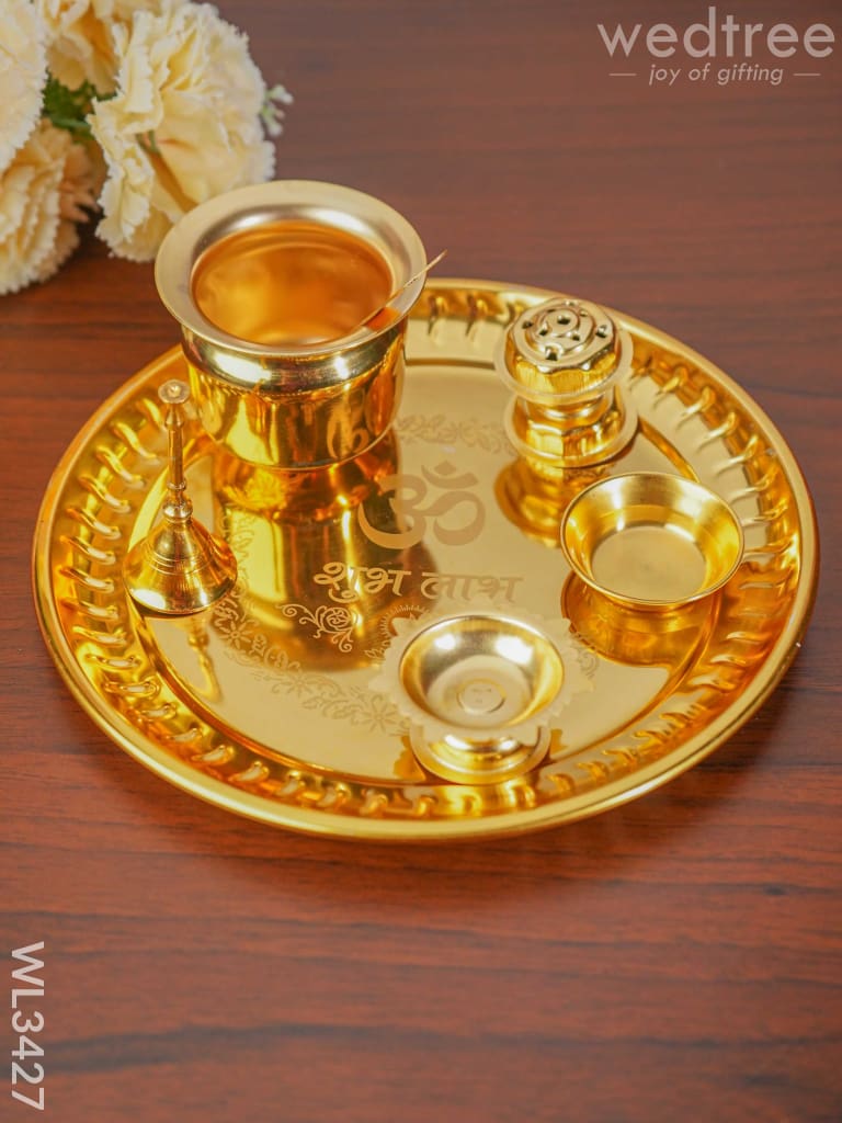 Gold Plated Thali - Set Of 7 Wl3427 Brass Pooja Utility