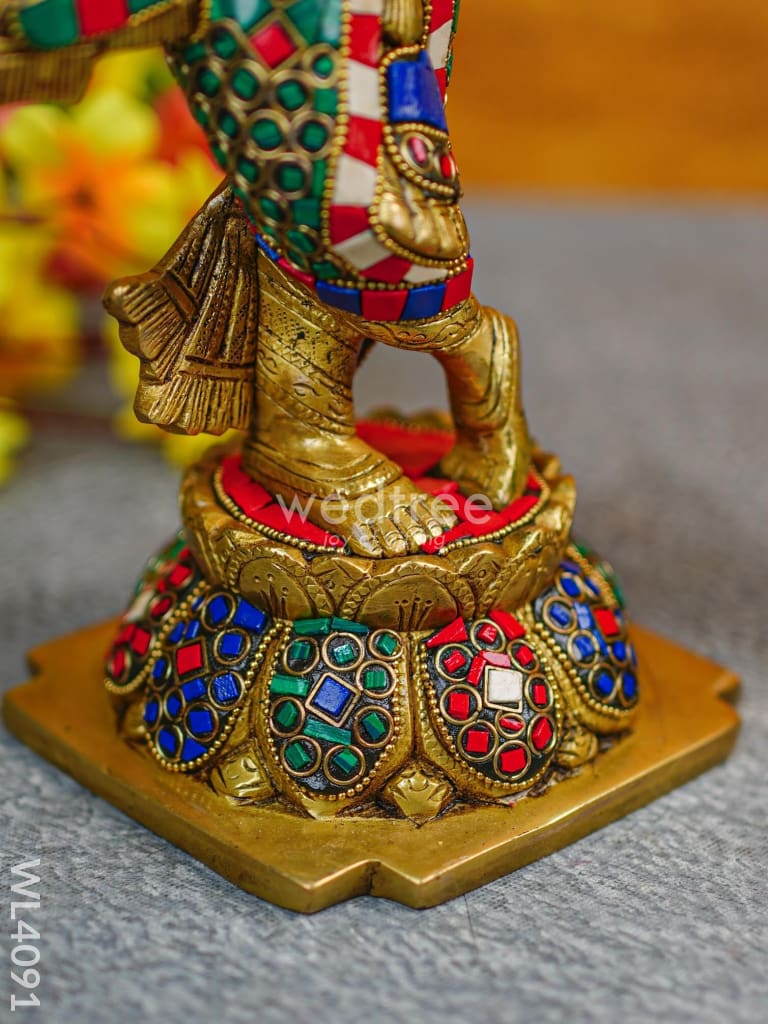 Brass Radha-Krishna Idol With Multicolour Stone Work - Wl4091 Figurines