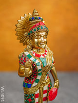 Brass Radha-Krishna Idol With Multicolour Stone Work - Wl4091 Figurines