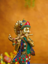 Brass Radha-Krishna Idol With Multicolour Stone Work - Wl4091 Figurines