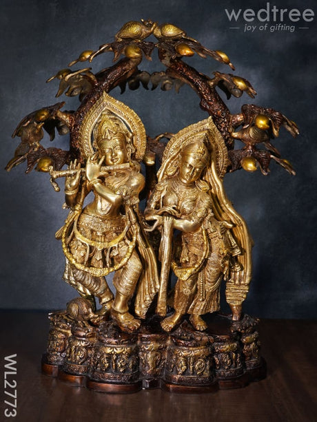 Brass Radha-Krishna With Tree - Wl2773 Figurines