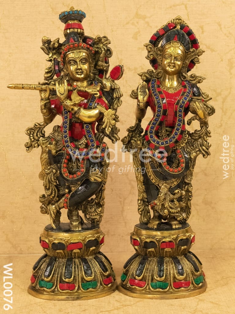 Brass Radhe Krishna Fine Stone - Small (Black And Red Stones) Wl0076 Figurines