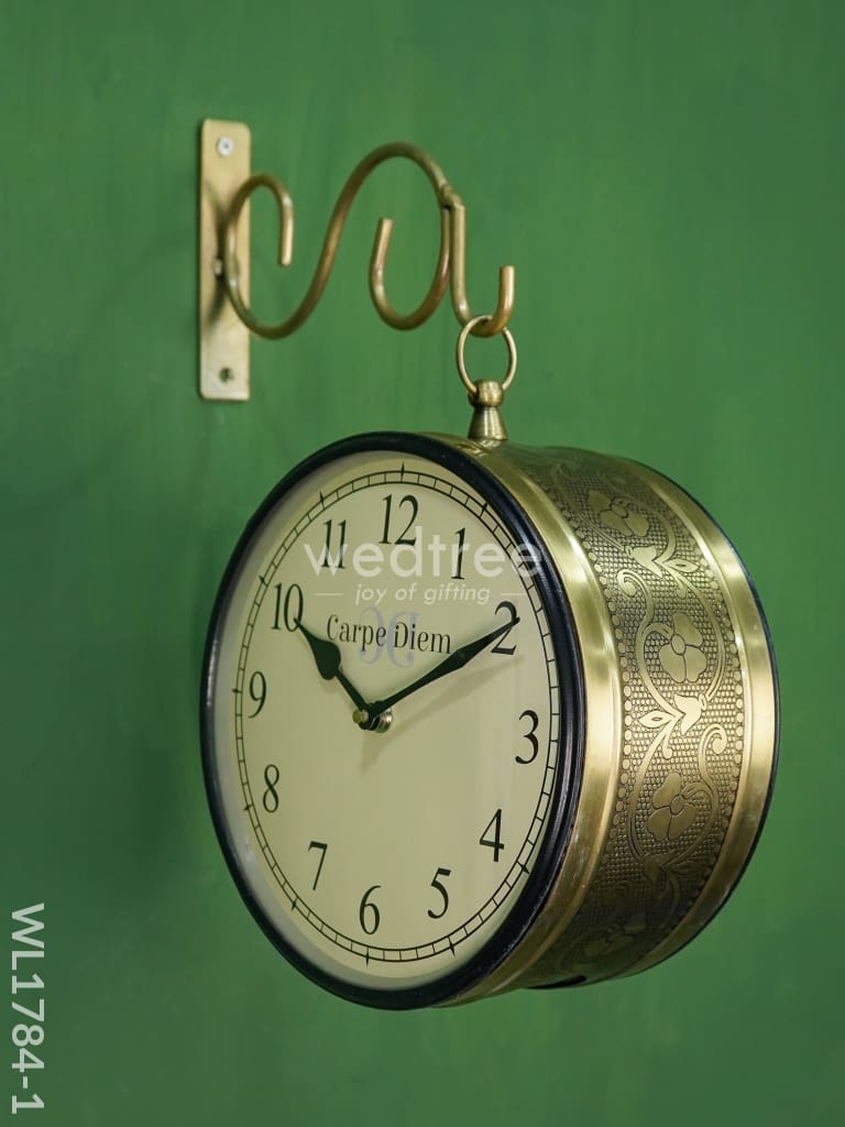 Railway Clock - 8 Inches Wl1784 Floral Brass Finish Wl1784-1 Wall Clocks