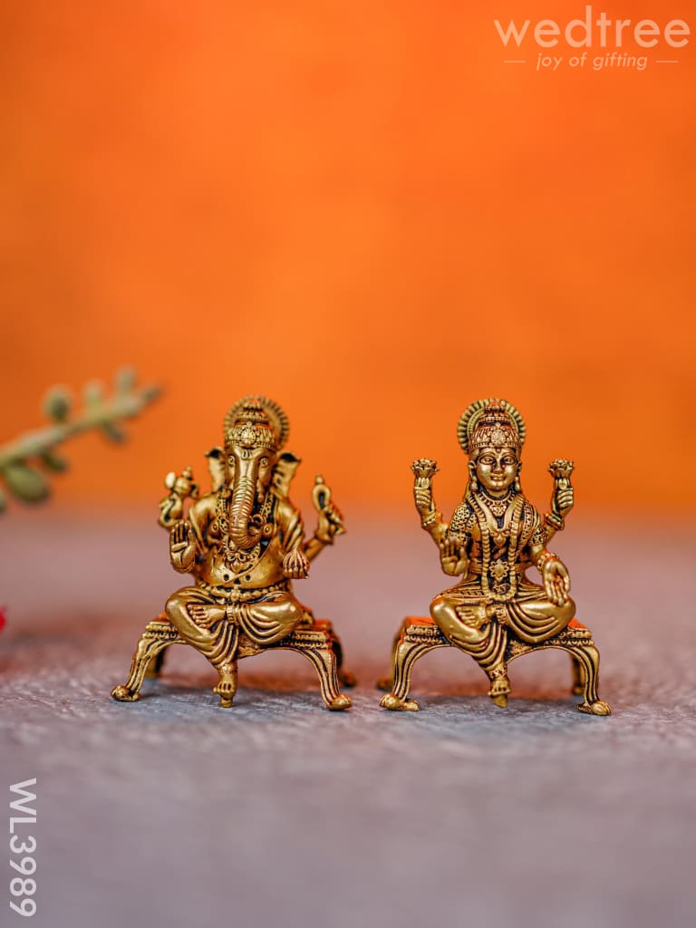 Brass Seated Ganesha-Lakshmi Idols - Wl3989 Figurines