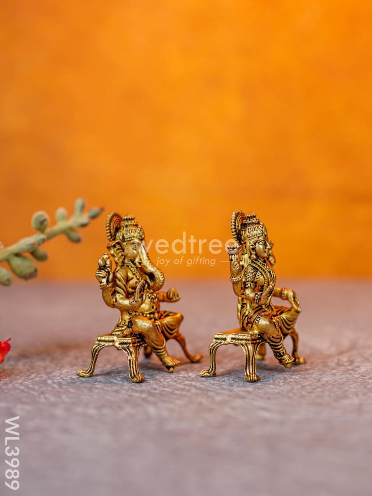 Brass Seated Ganesha-Lakshmi Idols - Wl3989 Figurines