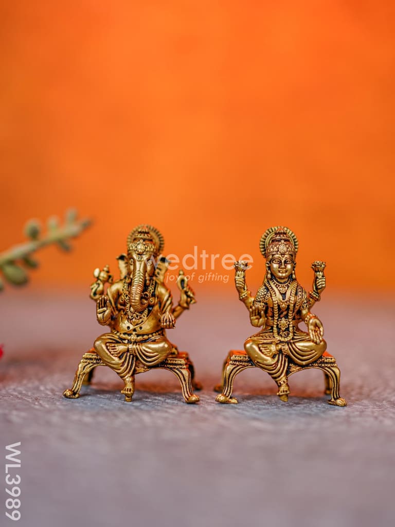 Brass Seated Ganesha-Lakshmi Idols - Wl3989 Figurines