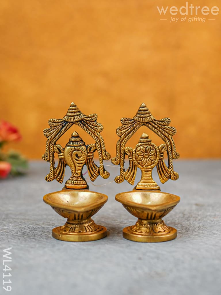 Brass Shank Chakra Diya With Base Stand - Wl4119