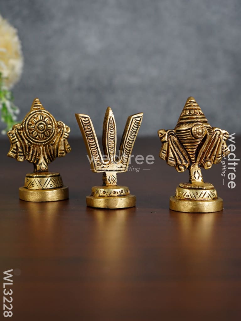 Brass Shank Chakra Naama Figurines - Set Of 3 Wl3228