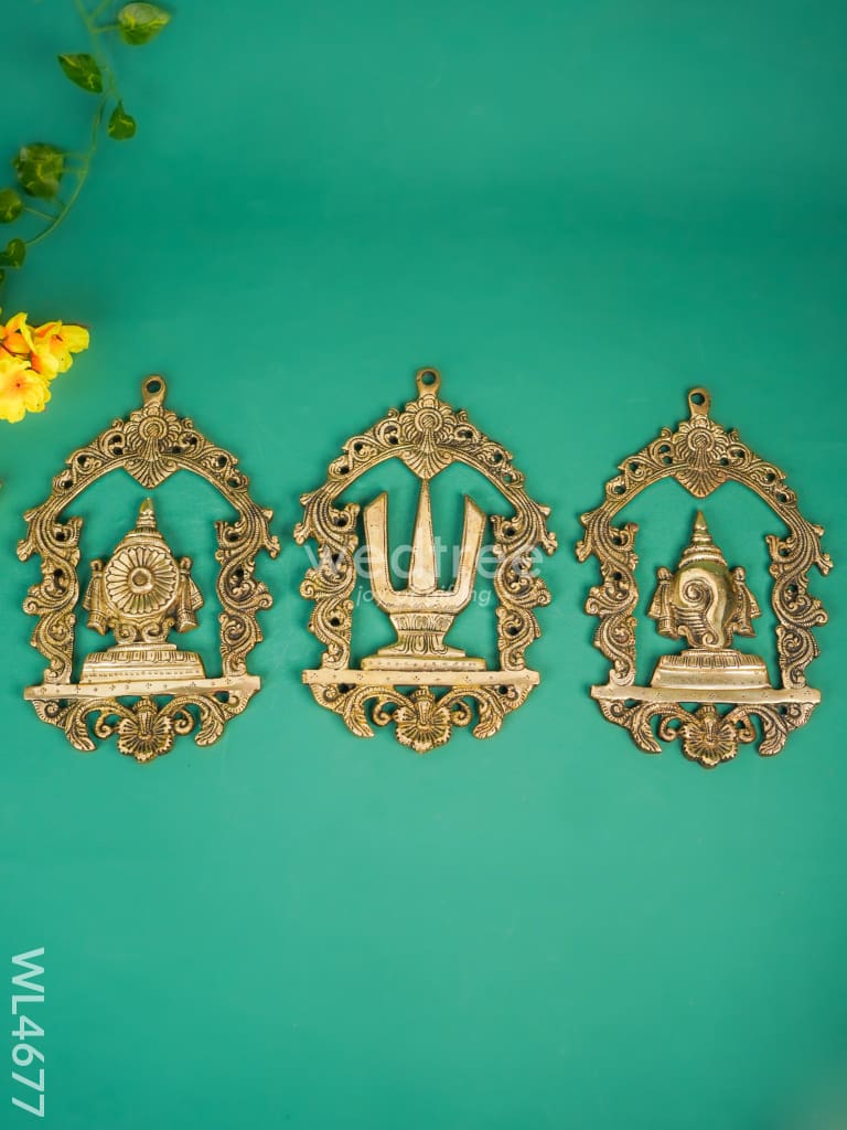 Brass Shank Chakra Naama Wall Hanging - Set Of 3 Wl4677