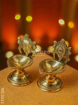 Brass Shanku Chakra Diya With Stand - Set Of 2 Wl3611