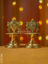 Brass Shanku Chakra Diya With Stand - Set Of 2 Wl3611