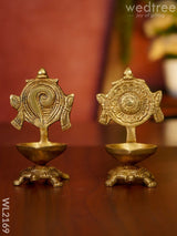 Brass Shanku Chankra Diya With Tortoise Base ( Set Of 2) - Wl2169